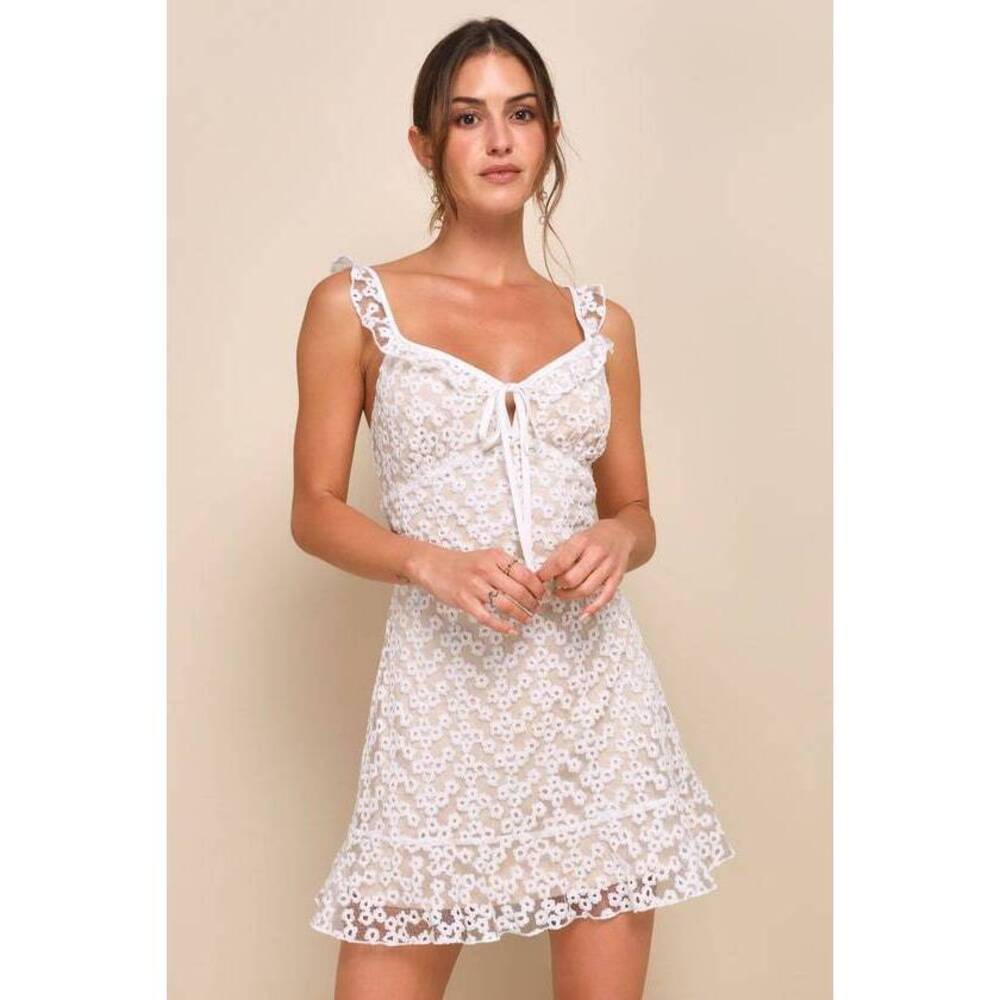Lulus Charmaine White Embroidered Mini Dress - Size XXS